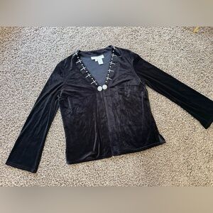 Double D Ranch Yoakum Black Velvet Cross Flare Sleeve Cardigan Top M Sweater